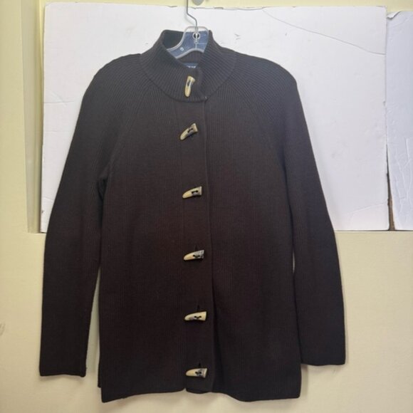 Jones NY Ribbed Wool Angora Cardigan Toggle Button Knit Sweater Jacket Top Tan M - Picture 6 of 16